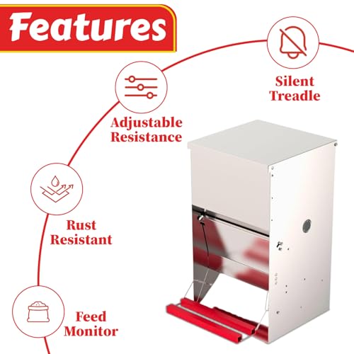 My Favorite Chicken 40lb Automatic Metal Poultry Treadle Feeder – Rust-Resistant Chicken Feeder, Self-Adjusting, Eco-Friendly Chicken Coop Essentials