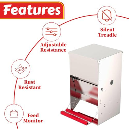 My Favorite Chicken 40lb Automatic Metal Poultry Treadle Feeder – Rust-Resistant Chicken Feeder, Self-Adjusting, Eco-Friendly Chicken Coop Essentials