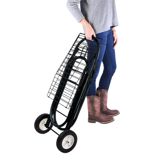EASY-UP Saddle Caddy Wheeler | Easy Transportation | Heavy-Duty Construction | Removable Grooming Basket | Folds Flat for Storage | Color Black