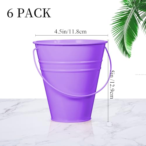 Sadnyy 6 Pack Pastel Small Metal Galvanized Bucket with Handle 5" | Pastel Small Mini Metal Galvanized Buckets, Colorful Wire Handle, Easter Party Candy Container, Table Centerpiece for Vase - color: Bright Color