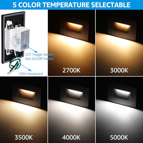 LEONLITE 6-Pack 5CCT 120V LED Step Lights, Horizontal, Black - color: Black, size: 4.72 Inch