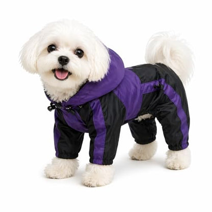 Lovelonglong Dog Hooded Raincoat, Small Dog Rain Jacket Poncho Waterproof Clothes with Hood Breathable 4 Feet Four Legs Rain Coats for Small Medium Large Pet Dogs Purple XS - color: Purple, size: XS (Small Dog ~5lbs)