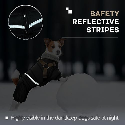 BRKURLEG Black Dog Coat with Harness, Dog Winter Jacket, Dogs Onesie Body Warm Jackets, Small Dogs Winter Coats Reflective Windproof Warm Cold Weather Coats, Pet Waterproof Jacket Hiking S - color: Black, size: Small