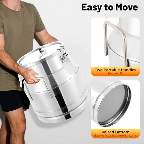 20L/5.28 Gallon Seamless 201 Stainless Steel Milk Can with Lid - size: 20L