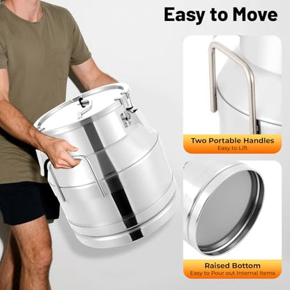 20L/5.28 Gallon Seamless 201 Stainless Steel Milk Can with Lid - size: 20L