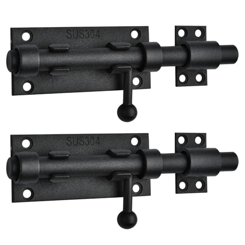 6.3inch Sliding Bolt Gate Latch, 2 Pack Heavy Duty Barrel Bolt with Padlock Hole, 304 Stainless Steel Solid Gate Lock Security Guard Door Latches for Yard Trailer Fence Shed Garages (Black) - color: Black