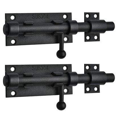 6.3inch Sliding Bolt Gate Latch, 2 Pack Heavy Duty Barrel Bolt with Padlock Hole, 304 Stainless Steel Solid Gate Lock Security Guard Door Latches for Yard Trailer Fence Shed Garages (Black) - color: Black