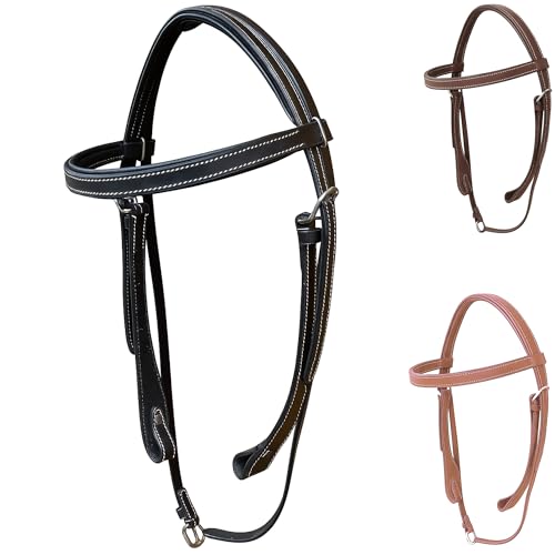 Majestic Ally Padded Leather Brow Band Headstall for Horses - color: Black