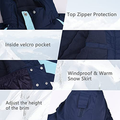 YINGJIELIDE Boy's Waterproof Ski Jacket,Kids Outdoor Snowboarding windproof Jacket,Fleece Lined Hooded,Warm Winter Snow Coat - color: Navy, size: 9-10 Years
