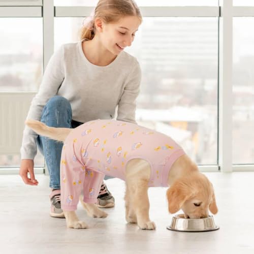 Kuoser Dog Recovery Suit with Anti Licking Rear Leg Sleeve, PinkCake L - color: PinkCake, size: Large (Back Length: 40cm / 15.74")