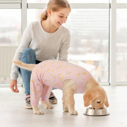 Kuoser Dog Recovery Suit with Anti Licking Rear Leg Sleeve, PinkCake L - color: PinkCake, size: Large (Back Length: 40cm / 15.74")