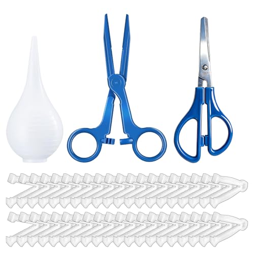 XUKE Sterile 40 Blue Umbilical Cord Clamps for Veterinary, Home Birth, Obstetrical Kit, Midwife Emergency Birth Supply, Ear Syringe, Snot Sucker, Mucus Sucker and Nasal Bulb Syringe