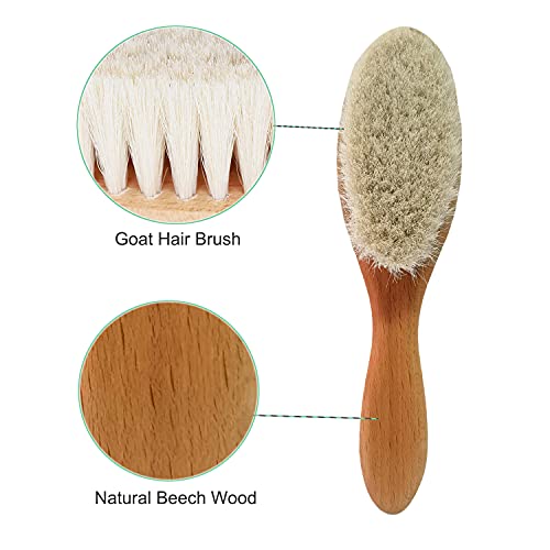 3 Piece Baby Hair Brush and Comb Set | Natural Wooden Hairbrush, Soft Goat Bristles, For Cradle Cap, Scalp Grooming Product - color: Walnut