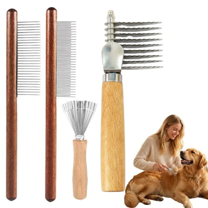 Dematting Comb for Dogs & Cats - Safe Stainless Steel Pet Detangling Brush, Gentle on Sensitive Skin, Reduces Shedding, Ergonomic Bamboo Handle