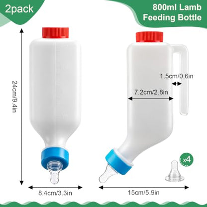 2 Sets Lamb Goat Feeding Bottles with Silicone Nipples, Thickened Heavy Duty Upside Down Hanging with Measurement Marks, Livestock Nursing Bottle for Lamb Goat Fawn Puppies Farm Use (800ml) - size: 800ml
