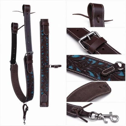 Horse Western Floral Tooled Leather Rear Flank Saddle Cinch w/Billets 9778BR