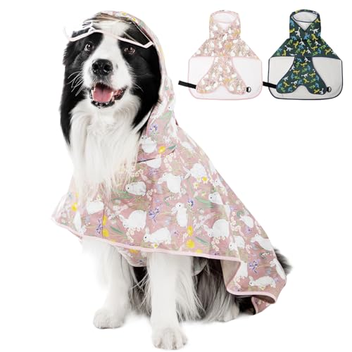 Dog Raincoat,Dog Rain Jacket Poncho with Hood and Leash Hole(Rabbit,M) | Windproof,Waterproof,Leash Loop,Adjustable,Rabbit Design - color: Pink, size: M(11-16lbs)