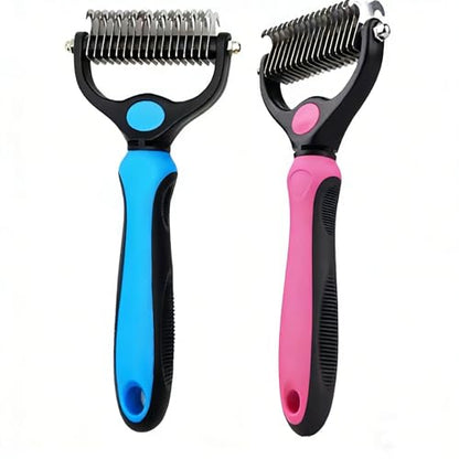 Double-Sided Dematting & Deshedding Comb for Dogs & Cats, Stainless Steel Undercoat Rake Pet Grooming Brush, Gentle Shedding Tool for Long Haired & Thick Coated Pets(Blue) - color: Blue