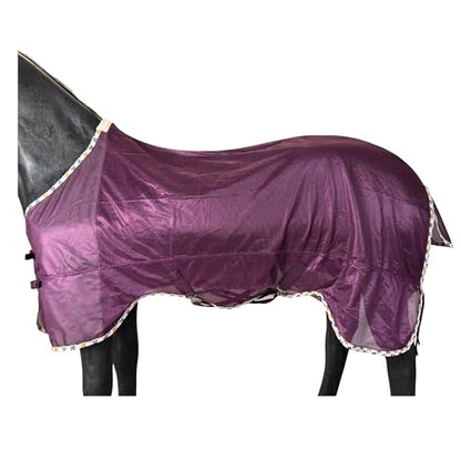BARN & STABLE Breathable and UV Protective Tear-Resistant Mesh Horse Fly Sheet Comfy Equine Summer Sheet with Removable Web Leg Straps - color: Dark Purple, size: 75 in