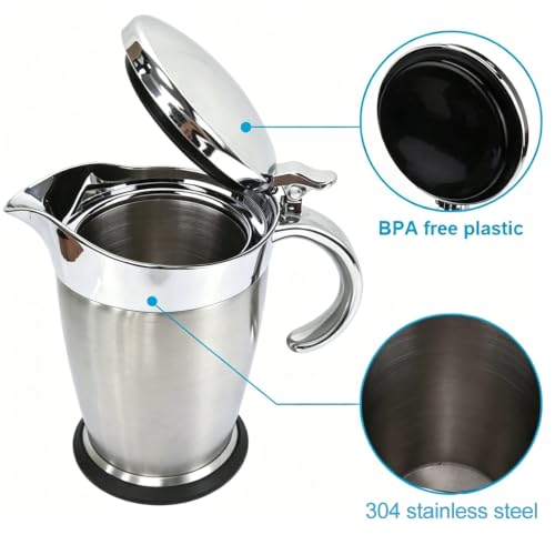 Double Insulated Gravy Boat - Stainless Steel Sauce Jug with Hinged Lid Hinged Lid Ideal for Gravy or Cream at Thanksgiving (750ML/26 OZ silver) - color: 750ML/26 OZ silver
