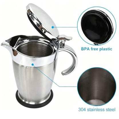 Double Insulated Gravy Boat - Stainless Steel Sauce Jug with Hinged Lid Hinged Lid Ideal for Gravy or Cream at Thanksgiving (750ML/26 OZ silver) - color: 750ML/26 OZ silver