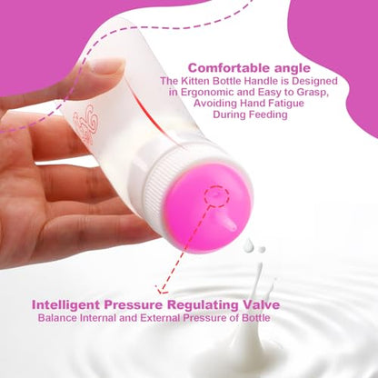 Pet Feeding Nipple with Syringe, Soft Silicone Nursing Pet Feeding Bottle, Ventilation Valve Resistant Tearing for Puppies, Kittens, Rabbit, Small Wildlife (S Nipple,Pink) - color: Pink-S Size