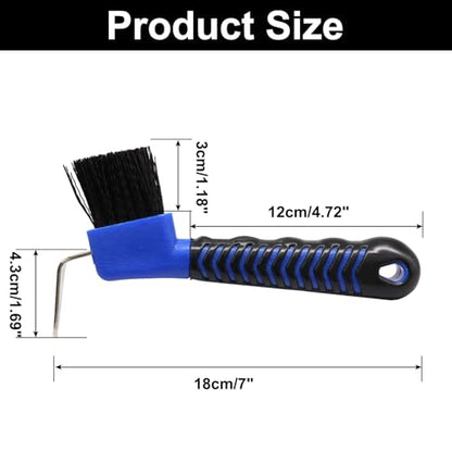 Hoof Pick Brushes, Soft Touch Rubber Handle Portable Hoofpick, Stiff Hoof Pick for Horse Care, Groomers (Blue) - color: Blue