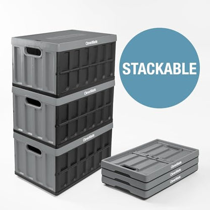 CleverMade Collapsible Storage Bins With Lids, 62L 3 Pack, 100 lb, Stone - color: Stone, size: 62L - 3 Pack