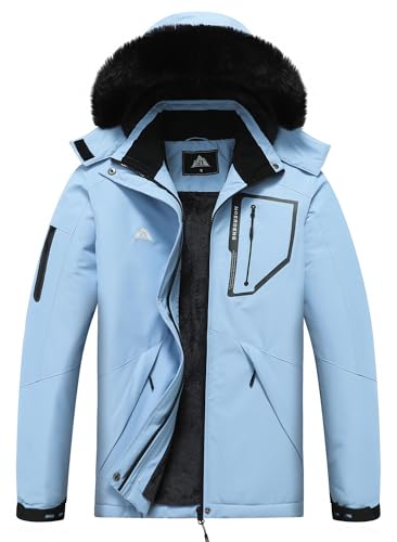 MOERDENG Women's Warm Winter Coat Insulated Snowboarding Jacket - color: Denim Blue, size: XX-Large