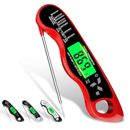 Cooking Thermometer，IP67 Waterproof Meat Thermometer Digital - color: Red