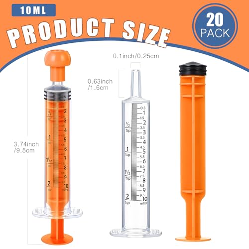 TrelaCo 20 Pack 10ml Oral Syringes with Cap Plastic No Needle, Orange | Measuring Dispensing for Liquid Medication, Individually Sealed, Pet Feeding Lab Sample, Clear Graduated Markings,Halloween - size: Orange