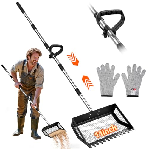 VavoPaw Chicken Poop Scooper,2-in-1 Scoop Shovel&Poop Rake,35-75”Adjustable | Ergonomic Handle Metal Pooper Scooper, Litter Sifting Shovel For Henhouse, Sand, Cattle Shed