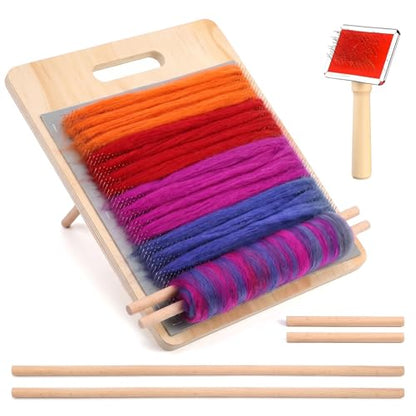 1pcs Wooden Wool Blending Board Set with Wool Brush & Wools Carder | Complete Fiber Prep Kit with Board, Brush, Dowels for Rolags & Batts | Ideal for Drum Carders for Wools