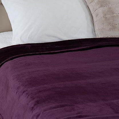 Berkshire Blanket Classic VelvetLoft® Solid Bed Blanket Queen Size,Lightweight Soft Fuzzy Plush Blanket for Bed and Couch,Eggplant Purple,90x90 Inches - color: Eggplant, size: Full/Queen