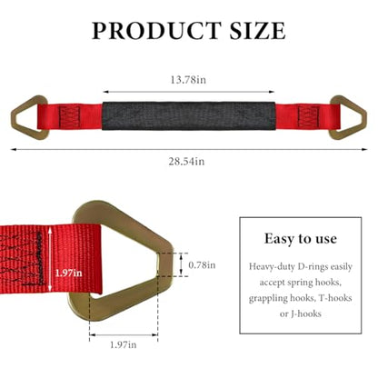 DXNQ 2" × 29" Premium Axle Tie Down Strap with D Rings, Heavy Duty Axle Strap with Protective Sleeve Working Load Limit 6614 Lbs, High Tension Axle Strap for Securing Car Transport (Red) - color: Red