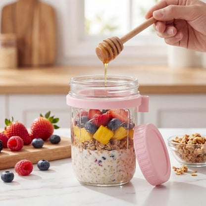 16oz Glass Overnight Oats Containers with Lids & Spoons, 6 Pack MultiColor - color: Misty Colors - 6 Pack