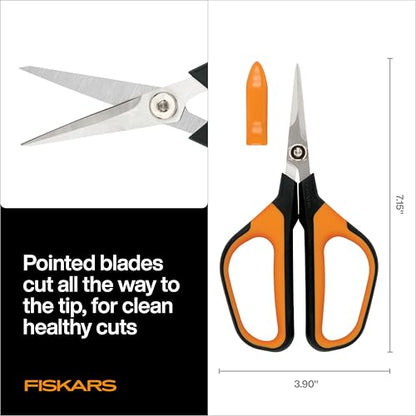 Fiskars 7" Loop Micro-Tip Pruning Shears, Garden Snips for Intricate Cuts | For Trimming Flowers, Plants & Herbs, Steel Blades Stay Sharp, X-Large SoftGrip Loop Handles, Ambidextrous, Includes Sheath - style: Micro-Tip Shears