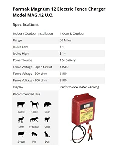 Parmak MAG12-UO 12-Volt Magnum Low Impedance Battery Operated 30-Mile Range Electric Fence Charger, Multi, Twin