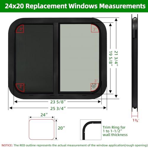 24"W x 20"H RV Windows for Cargo Trailer Camper,Tinted Horizontal Sliding - size: 24"W x 20"H