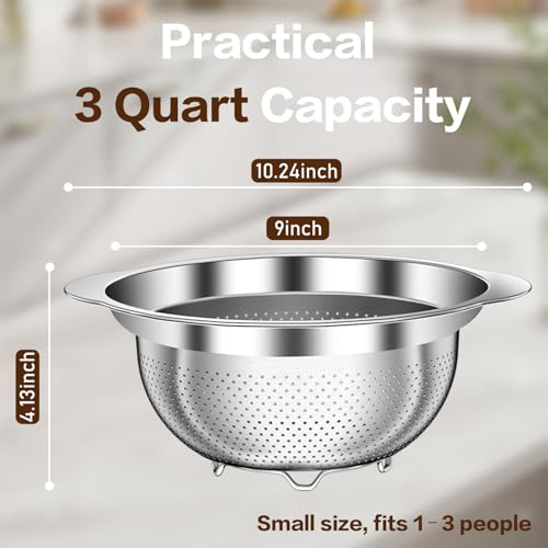 Colander, Stainless Steel Colander for Kitchen, Stainless Steel Strainer, Pasta Strainer for Spaghetti Fruits Vegetables Cooking Food, Kitchen Food Strainer - 3 QT - size: 3QT
