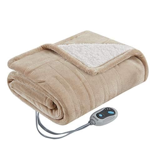 Beautyrest Wearable Electric Poncho Wrap Blanket, Ultra Soft Sherpa & Berber Fleece Heated Throw with Low EMF, UL Certified & OEKO-TEX, 3 Heat Settings & 2 Hour Auto Shutoff, Gift-Ready, 50"x64",Tan - color: Tan, size: 50 in x 64 in