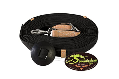 35' Flat Cotton Web Lunge Line with Bolt Snap & Rubber Stop - By Southwestern Equine (35', Black) - color: Black, size: 35'