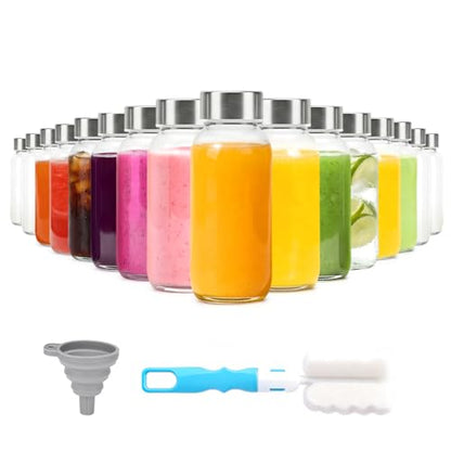 Luxfuel 8 oz Glass Juice Bottles 16 Pack with Lid, Leak Proof Glass Bottle - color: 8oz Clear Glass 16 Pack