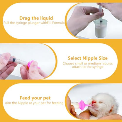 Kitten Nursing Nipple with Syringe, Wide Mouth Angled Puppy Feeding Bottles, with Ventilation Valve Resistant Tearing for Puppies, Kittens, Rabbit, Small Wildlife (S Nipple,Pink) - color: Pink, size: Model 1