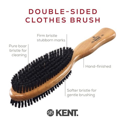 Kent CC20 Double Sided Cherrywood Clothes Brush and Lint Remover, Firm Side for Dust and Dirt, Soft Side for Gentle Brushing for Keeping Fabrics Free from Fibres, Fluff and Pet Hair, Made in England - style: CC20