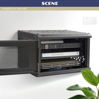 6U Wall Mount Server Cabinet with A Lockable Front Vented Door, Cooling Fans, Removable Side Panels - 60cm Depth, 19" Network Rack Including Full-Size Rack Shelf for IT Equipment - size: 6U/600mm Depth