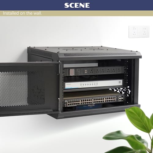 6U Wall Mount Server Cabinet with A Lockable Front Vented Door, Cooling Fans, Removable Side Panels - 45cm Depth, 19" Network Rack Including Full-Size Rack Shelf for IT Equipment - size: 6U/450mm Depth