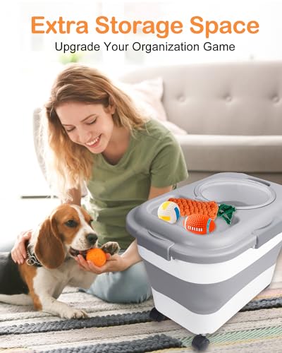 15-23 Lbs Dog Food Storage Container Airtight,Collapsible Pet Food Storage - color: Grey with handle