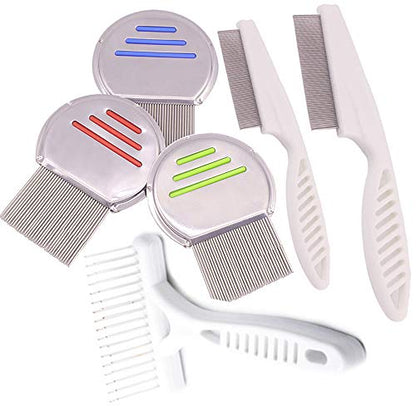 Qtopun Nits Free Lice Comb, Stainless Steel Louse Comb Head Lice Comb Flea Comb Metal Brooming Comb for Dogs Cats Pet (6 Comb)