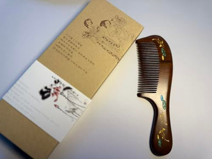 Handmade wooden hair comb, natural sandalwood comb, anti-static wooden combs, with sandalwood fragrance, good for hair growth, suitable for ladies and girls. (handle comb) - color: handle comb